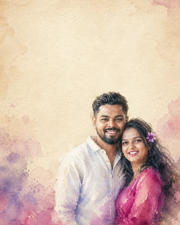 Akhil and Amalu watercolor portrait